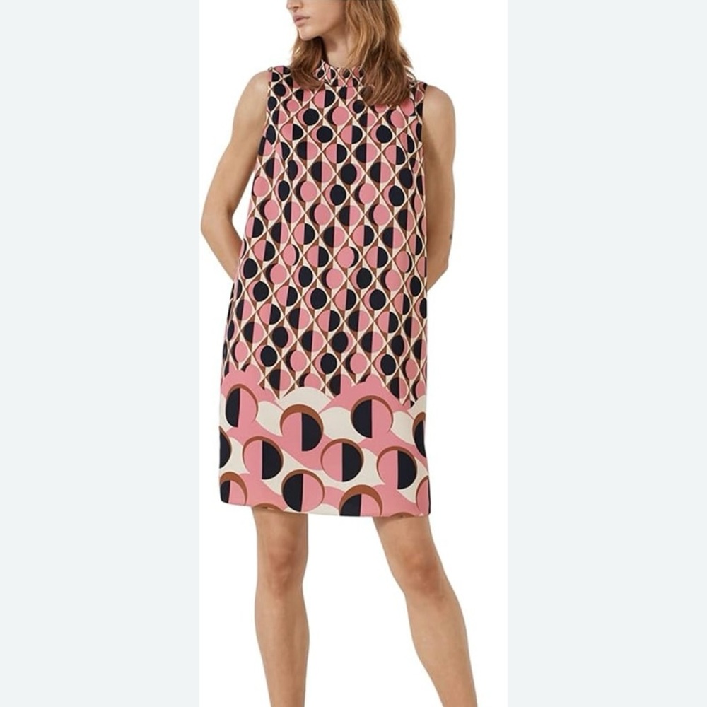 Marella Womens Kabuki Geo Print Shift‎ Dress, Pink Black, Size 4 NWT